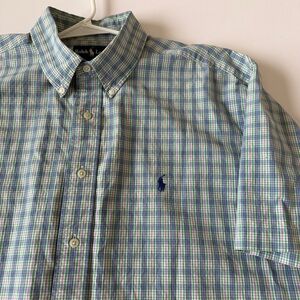 Ralph Lauren Short Sleeve Button Up Plaid Shirt Mens XL Green Pink Blue Classic